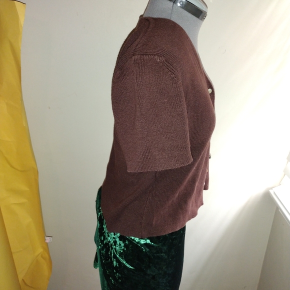 Vintage Brown Short Sleeved Cardigan Sweater, Vintage Button Up Cardigan Sweater - Picture 4 of 13